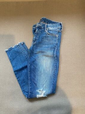 MOTHER Skinny Distressed Blue Jeans